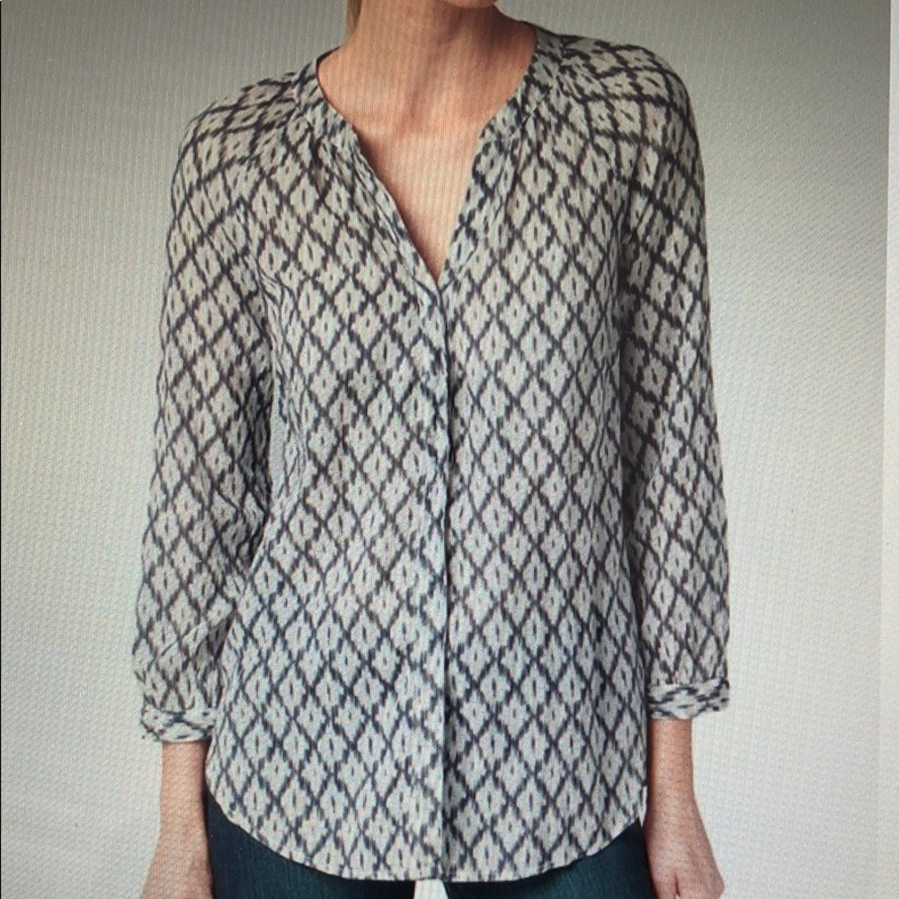 PAIGE Ikat-Print Blue and White Blouse